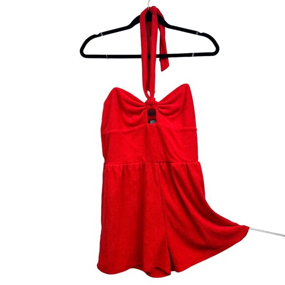 Wild Fable Womens Halter Romper Tie Neck Stretch Terry Cloth Red Size S - Picture 4 of 7